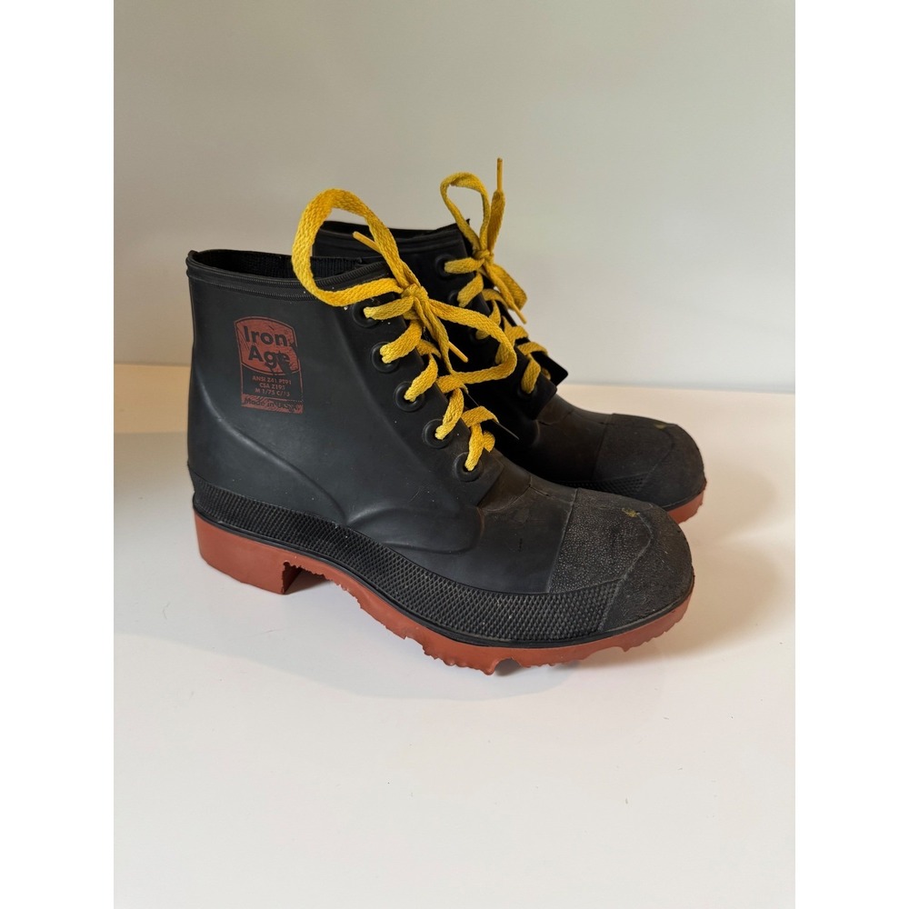 Iron Age Vintage Rubber Steel Toe Work Boots Black Red Sole Made in USA M6/W8